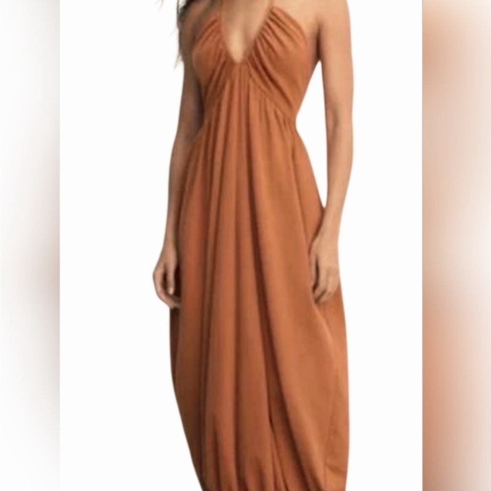 ZARA ORANGE HALTER STLYE VOLUMINOUS SILHOUETTE BALLOON HEM MAXI BOHO DRESS SZ S
